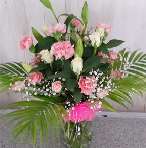 10 White & Pink Lisianthis Lisianthus in a Vase with a bow tie