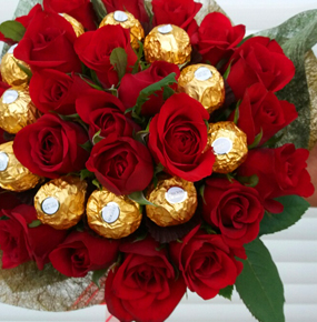 Handtied Red Roses with Chocolates