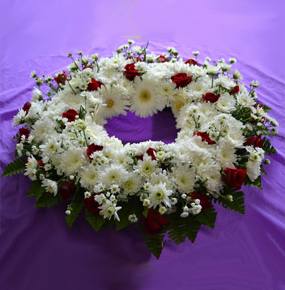 Red & White sympathy round wreath