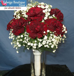 Red carnations & white gypsophila Bridal Bouquet