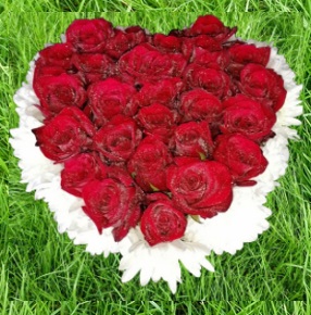Red Roses Heart Shaped with chrysanthemums