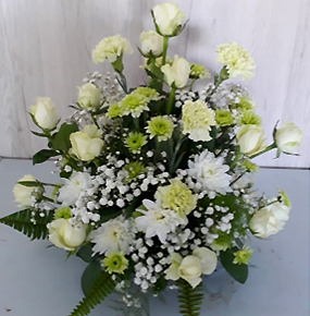 White Roses, Carnations & chrysanthemums with a hint of green